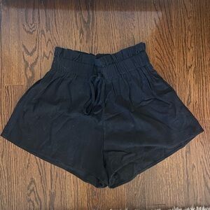 High Waist Black Linen Shorts